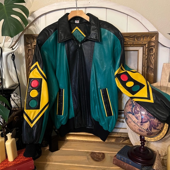 Vintage 1980’s Michael Hoban Hobo Stop Light USA Leather Jacket In Living Color - Picture 7 of 14